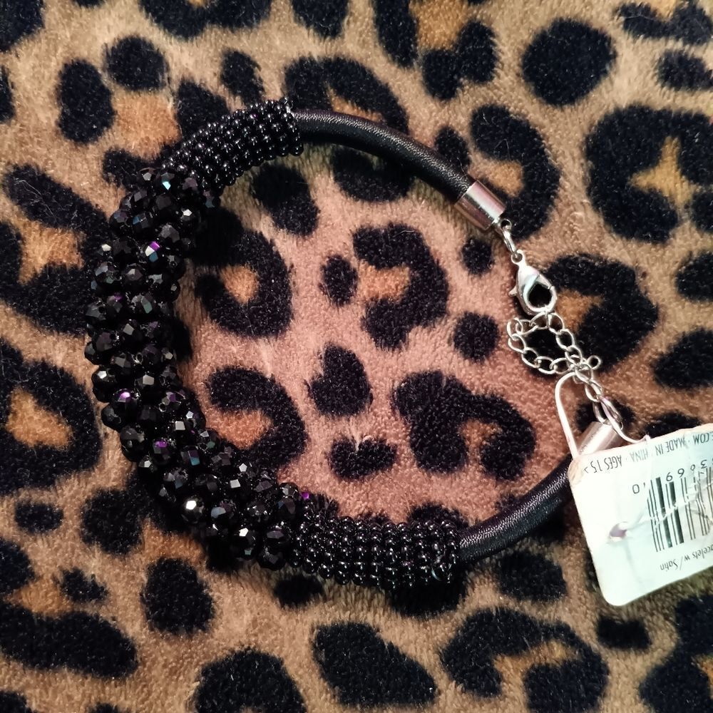 !!NWT Impressions Black Wrapped Beaded Bracelet with Satin